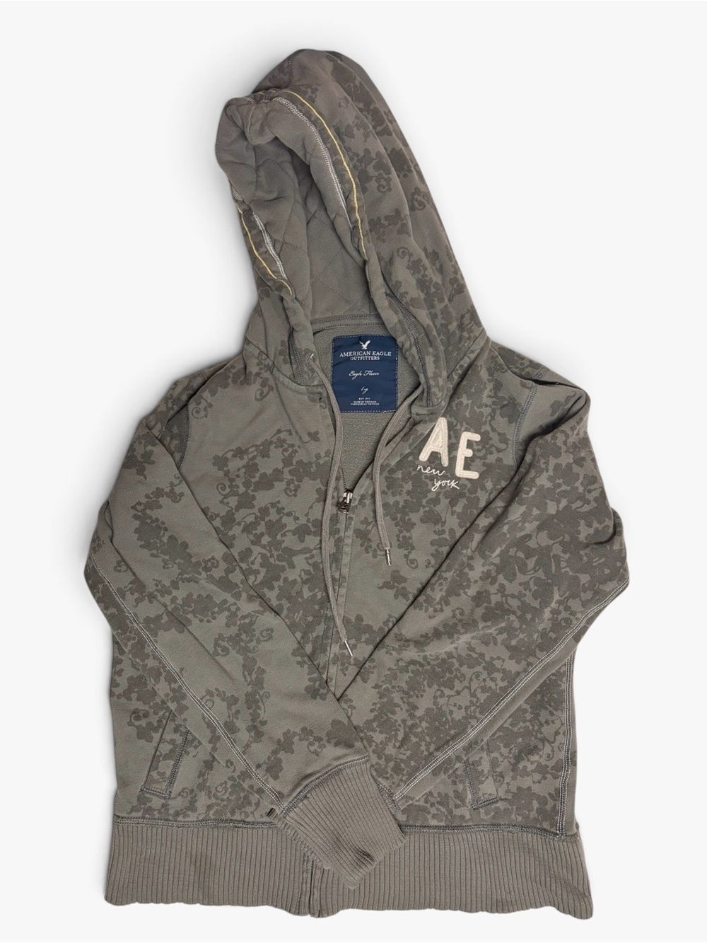 Y2K American Eagle Outfitters Hooded Zip-Up Jacket with Subtle Floral Print